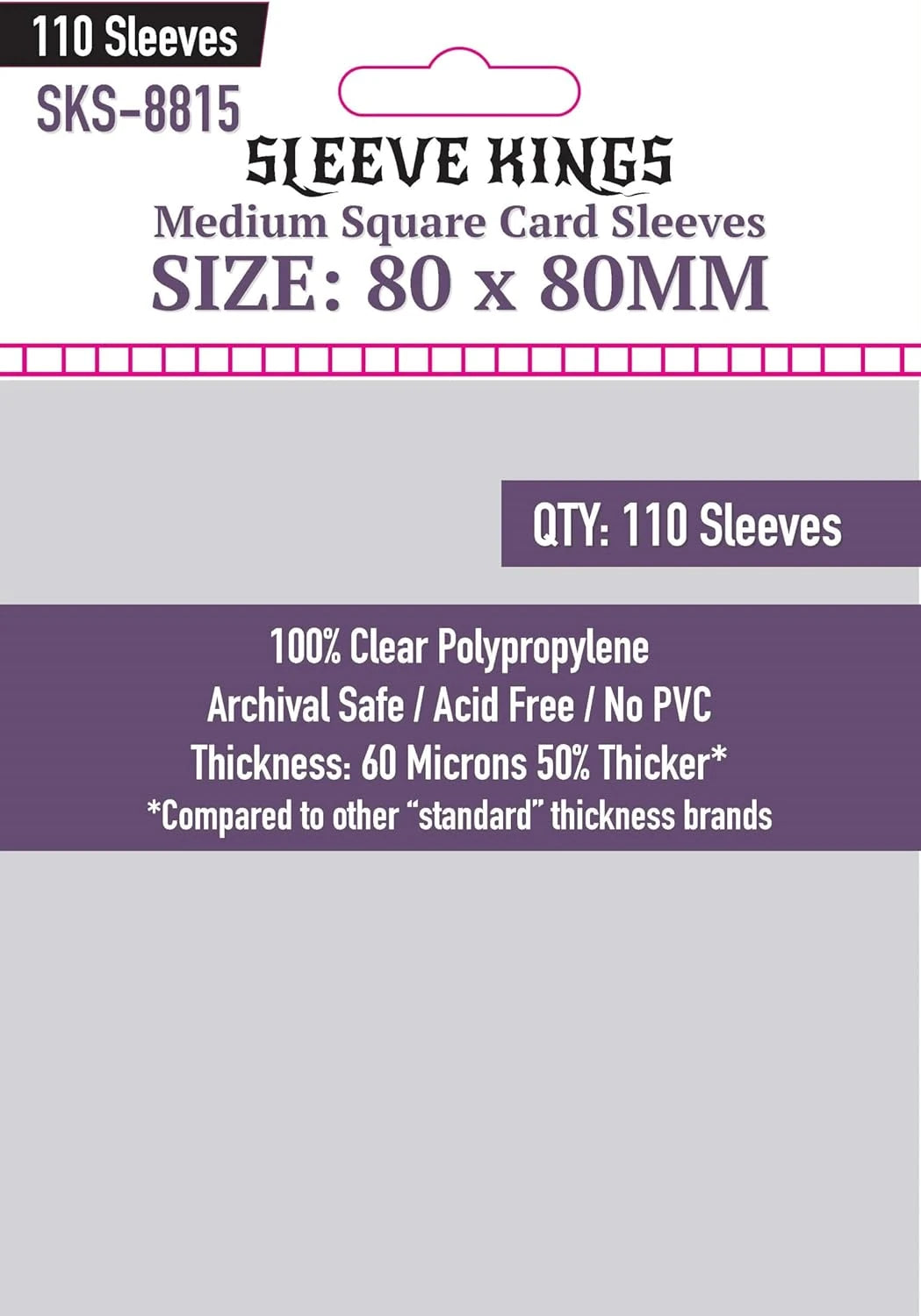 Sleeve Kings Medium Square Card Sleeves - 80mmx80mm - (110 Adet), 60 Microns