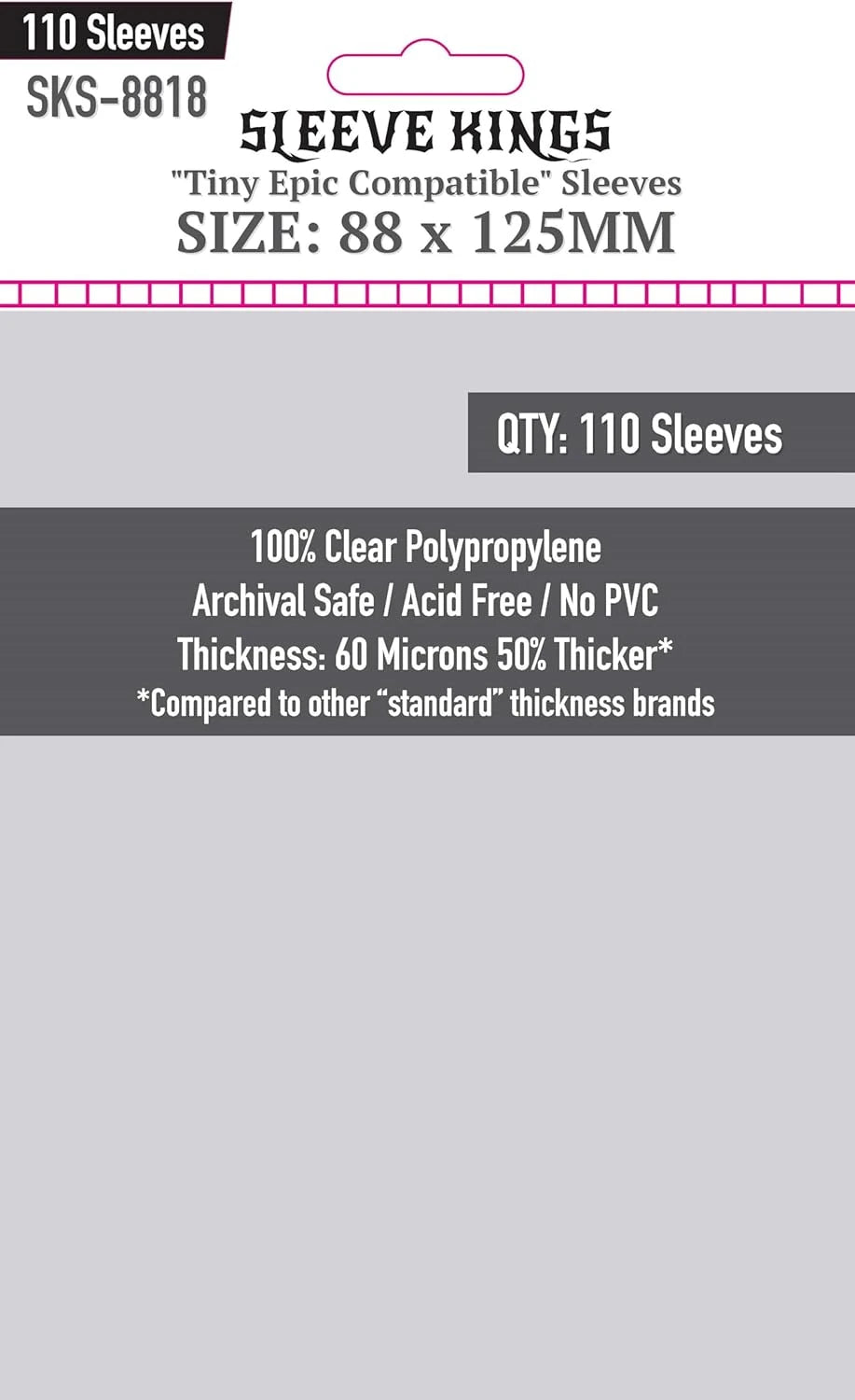Sleeve Kings (Tiny Epic Compatible) Sleeves - 88mmx125mm - (110 Adet), 60 Microns