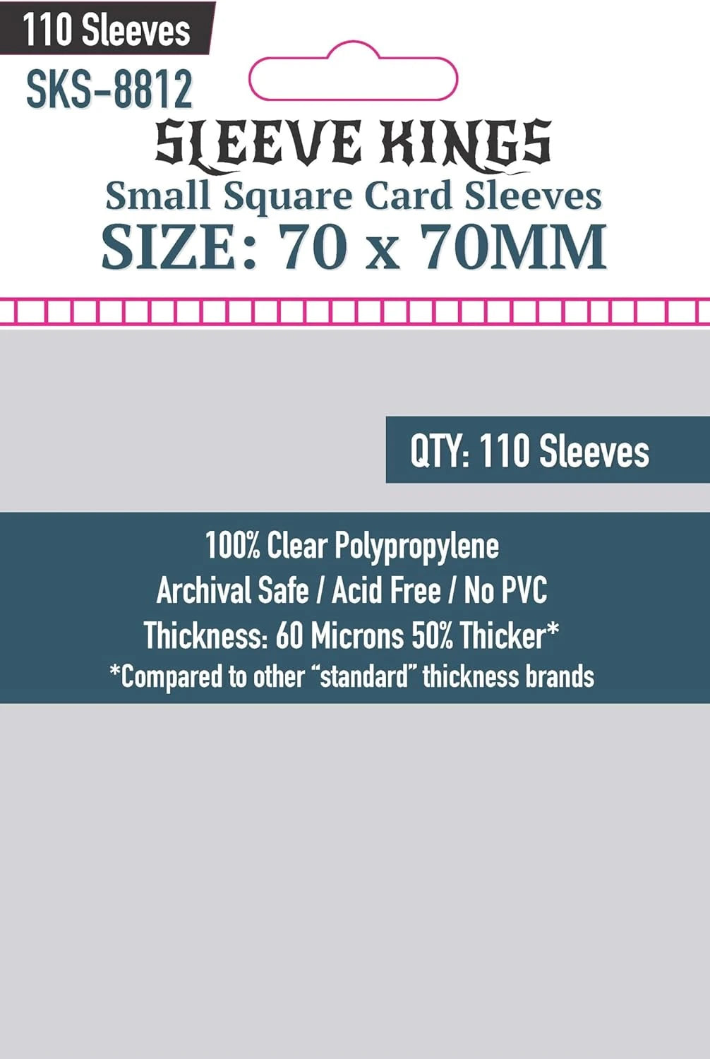 Sleeve Kings Small Square Card Sleeves - 70mmx70mm - (110 Adet), 60 Microns